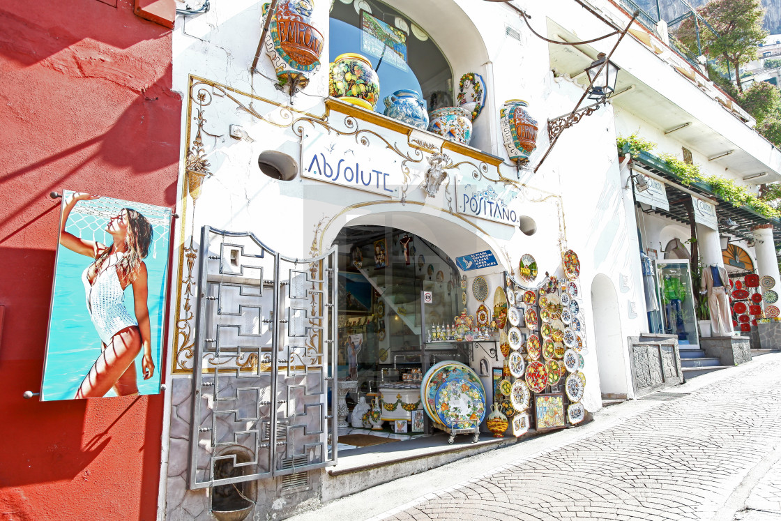 "Absolute Positano a shop selling ceramics on Via Cristoforo Col" stock image