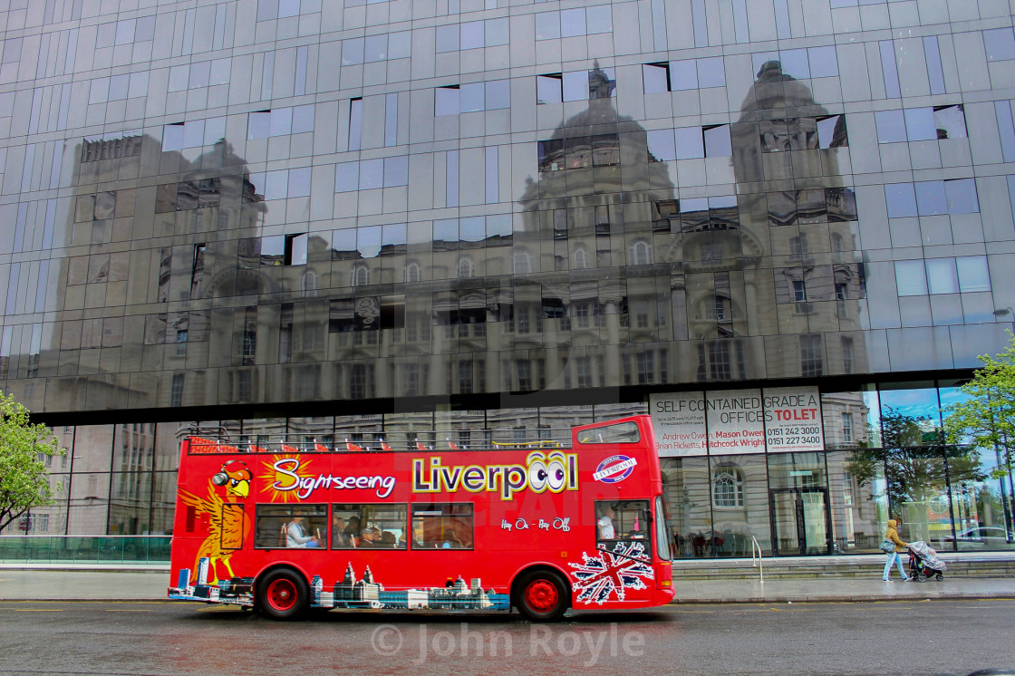 "Liverpool bus with reflection." by John Royle - $15.31 "Liverpool bus with reflection." stock image