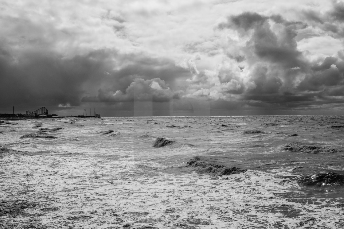 "Blackpool's South pier from Central pier on a stormy day." by John Royle - $15.31 "Blackpool's South pier from Central pier on a stormy day." stock image