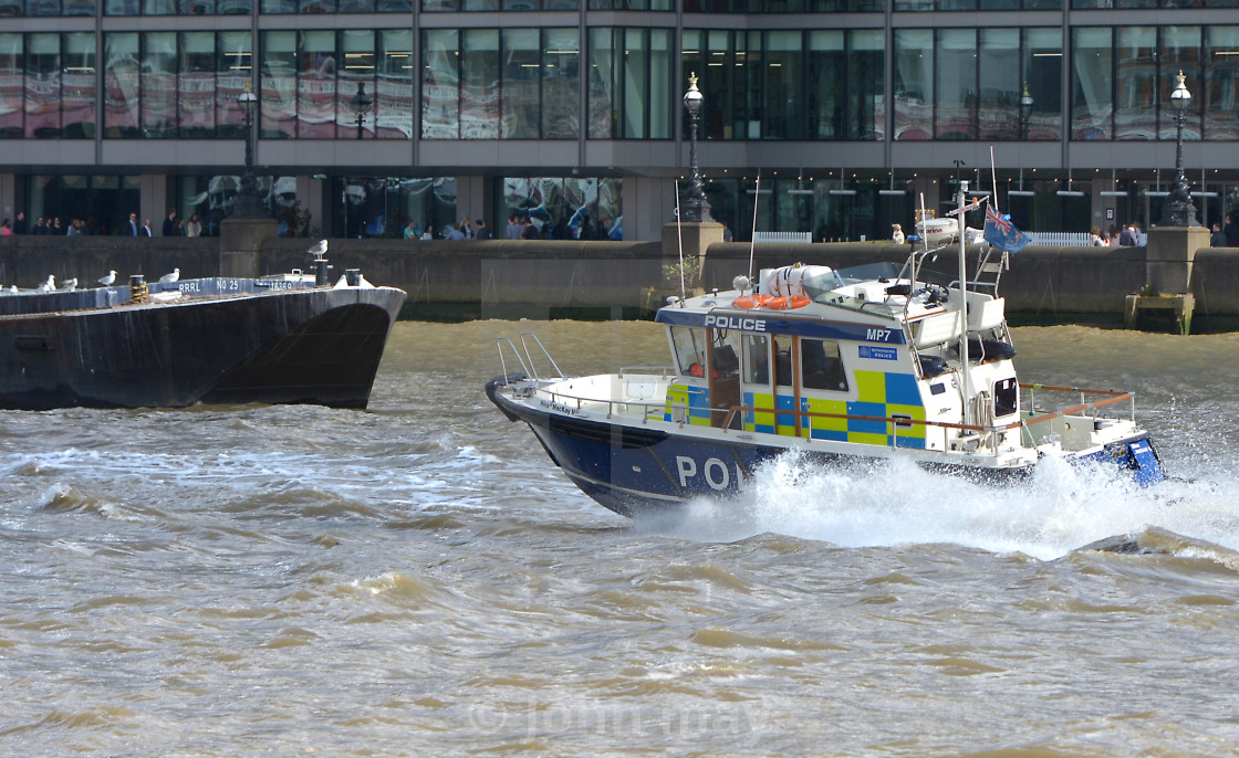 "Police boat on the thames" stock image