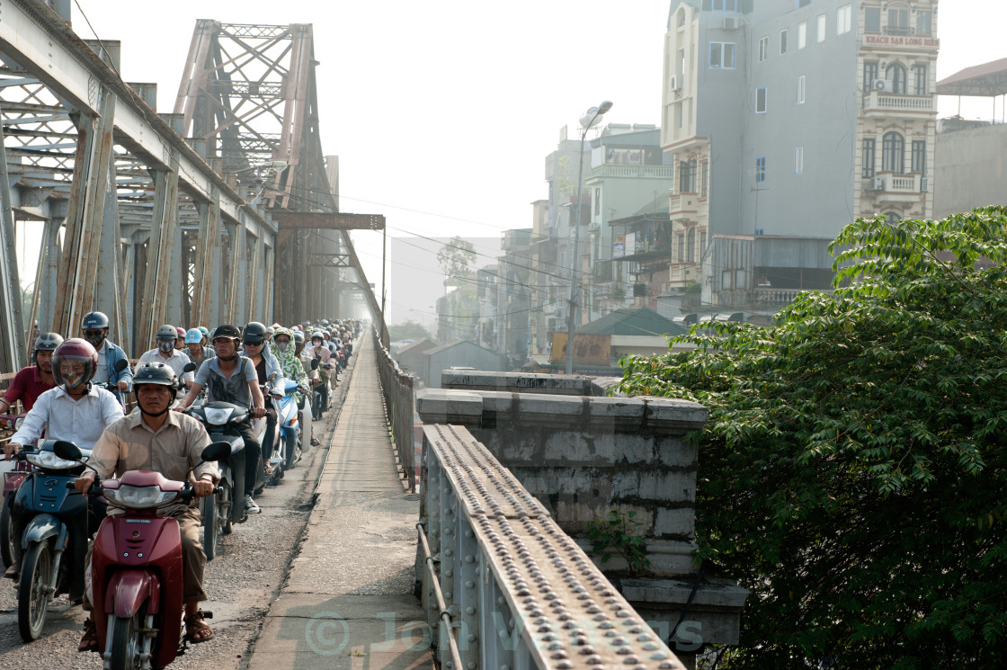 "Motorcycle commuters, Hanoi, Vietnam" stock image