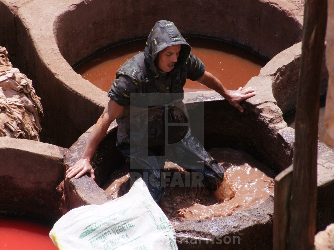 "Worker Treading Water for Dying Skins, Fes" by Jonathan Harrison - $12.46 "Worker Treading Water for Dying Skins, Fes" stock image