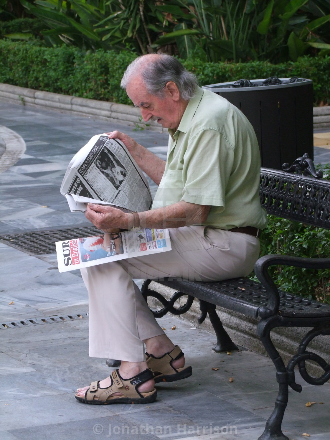 "Man Reading Newspapers, Paseo la Alamada" by Jonathan Harrison - $12.44 "Man Reading Newspapers, Paseo la Alamada" stock image
