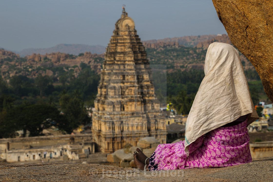 "View of Virupaksha Temple from a hill top in Hampi, India" stock image