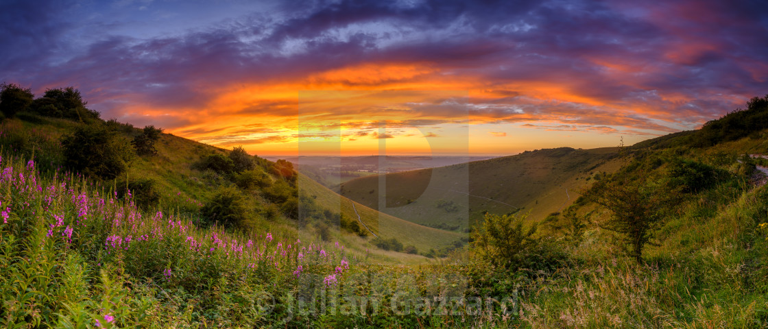 "Summer sunset from Butser Hill, South Downs National Park, UK" stock image