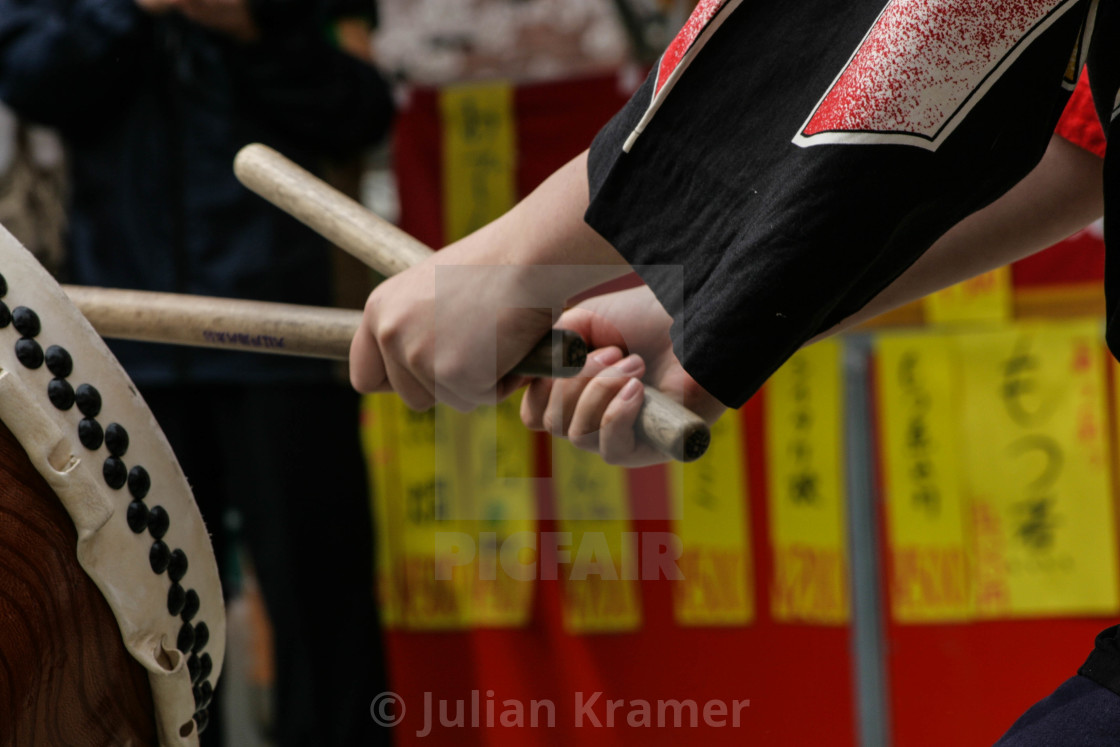 "Striking taiko drum" stock image