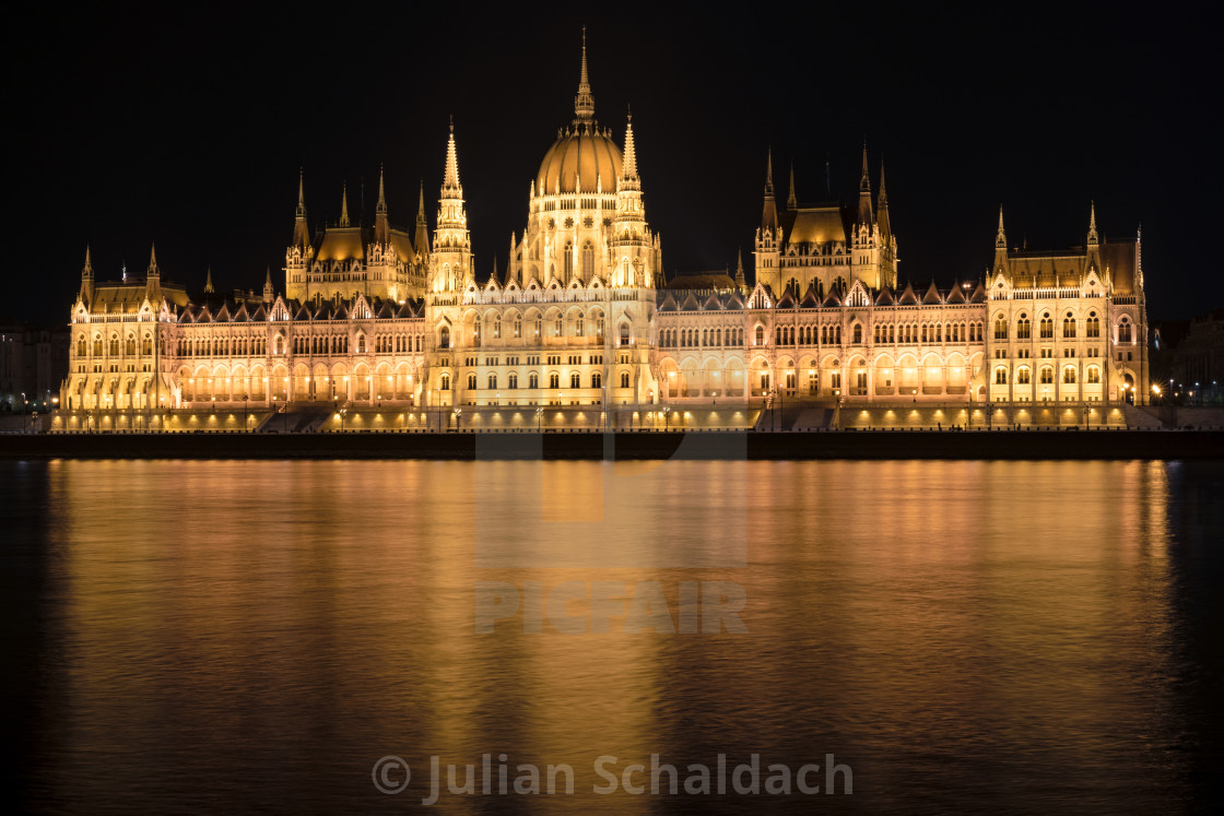 Hungarian Parliament Building At Night Budapest Hungary