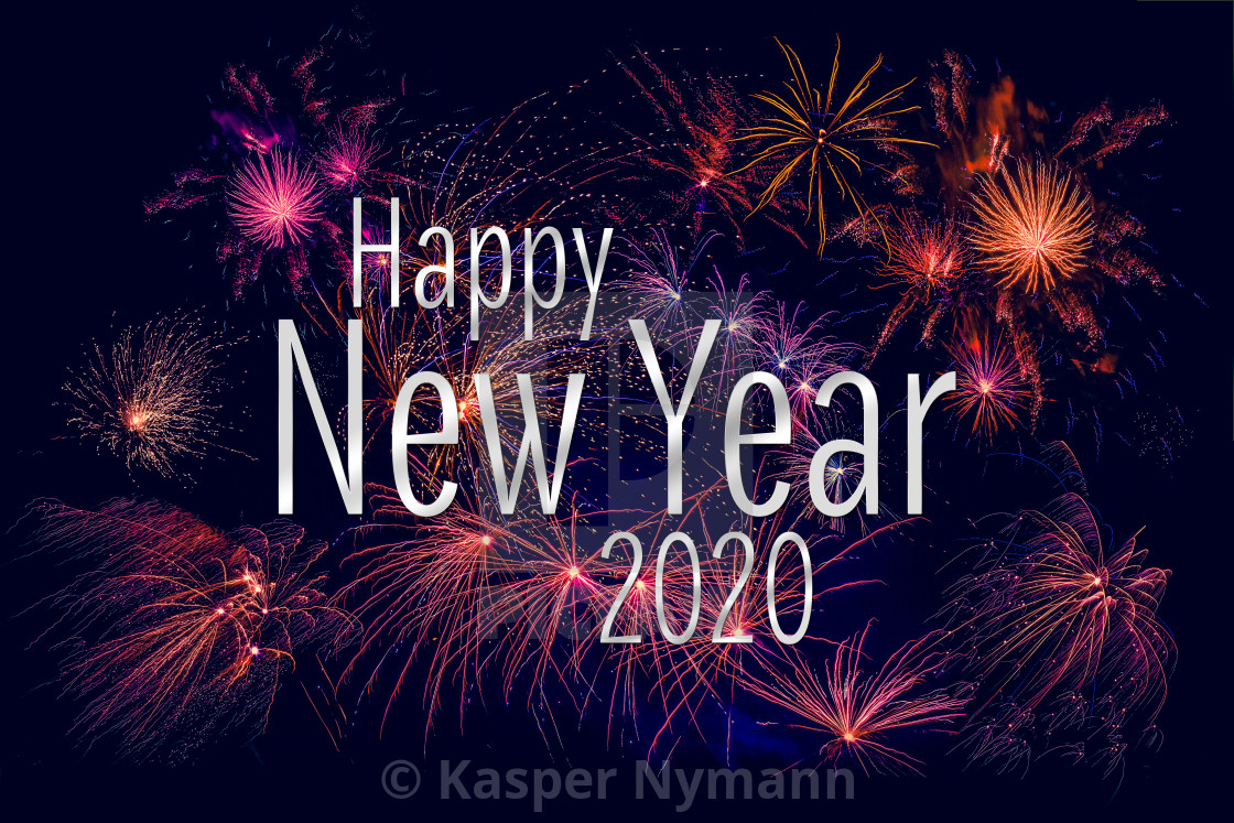 Happy New Year 2020 Greeting With Colorful Fireworks License