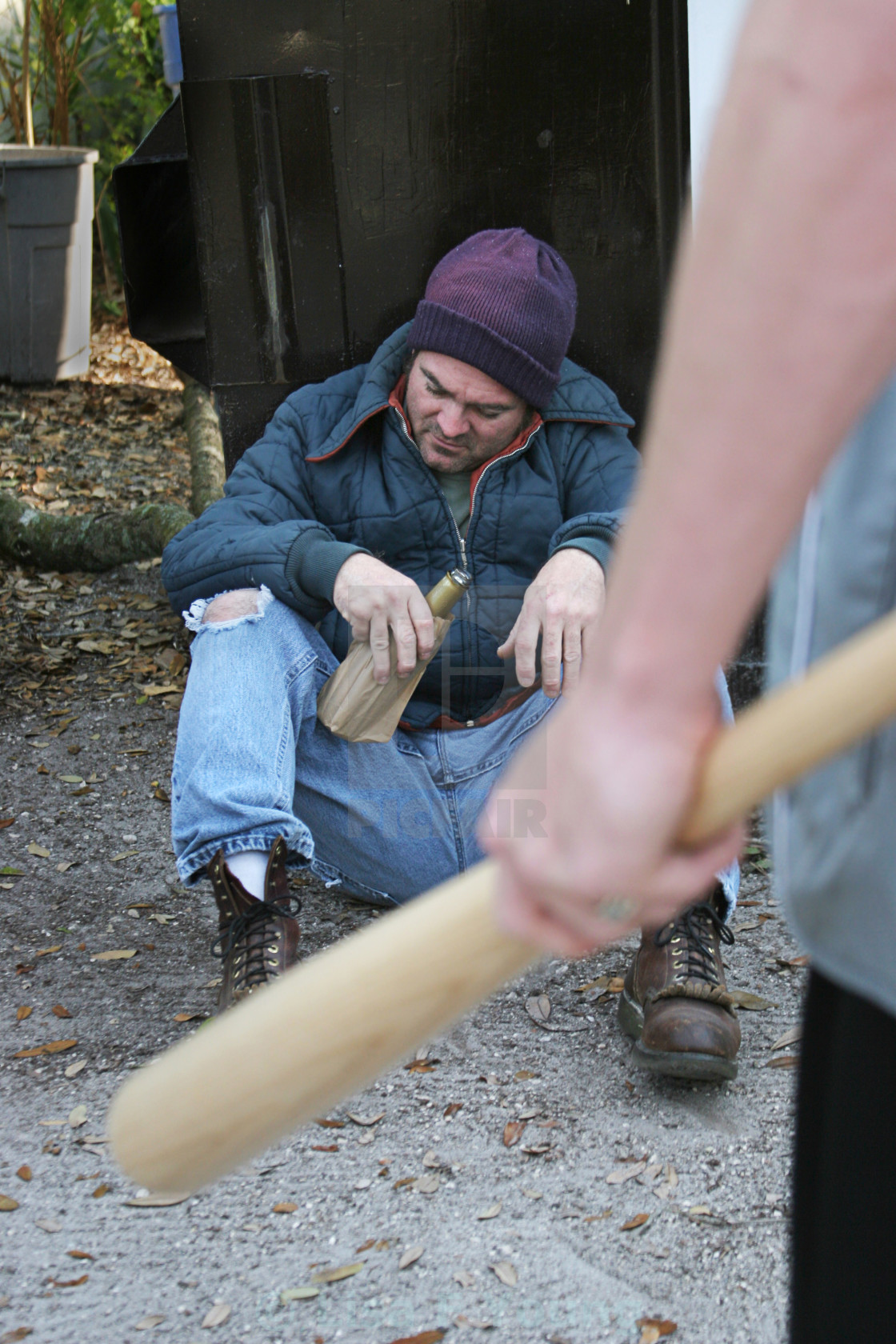 "Homeless Man - In Danger" stock image. 