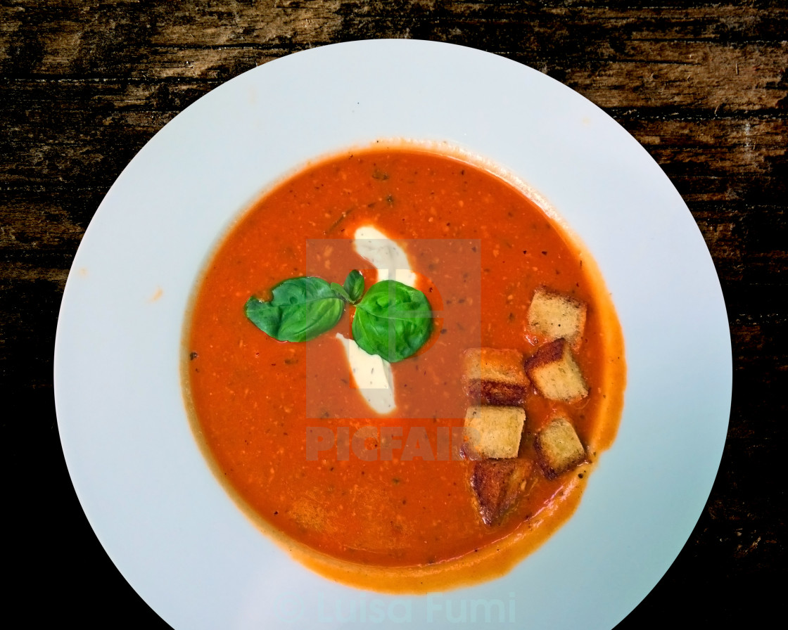 "Vegetarian and tasty tomato soup" stock image