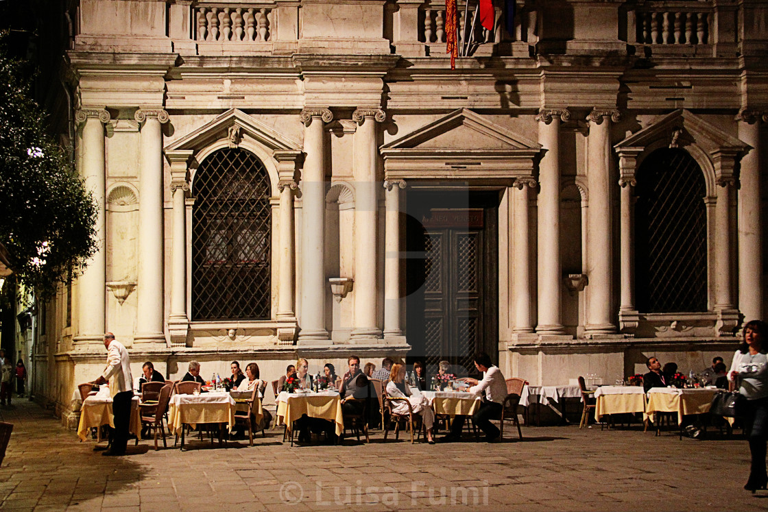 "Venice, Italy open air dinner in summer" stock image