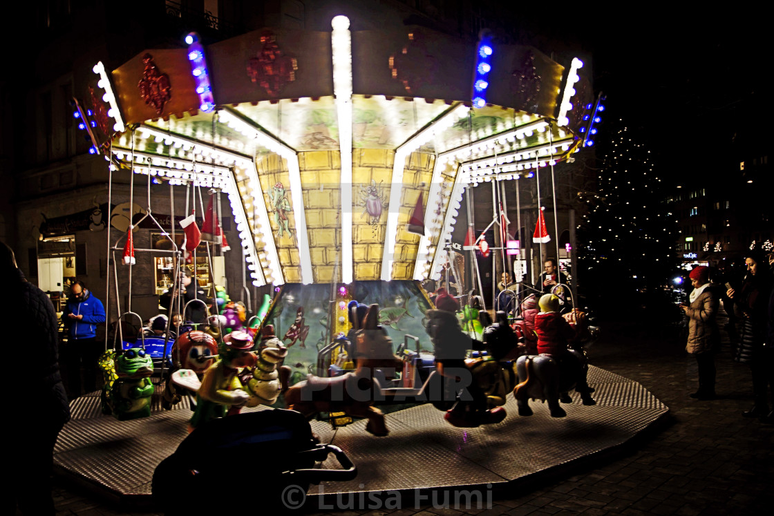 "Munich, Germany Christmas market at Harras, merry-go-round" stock image