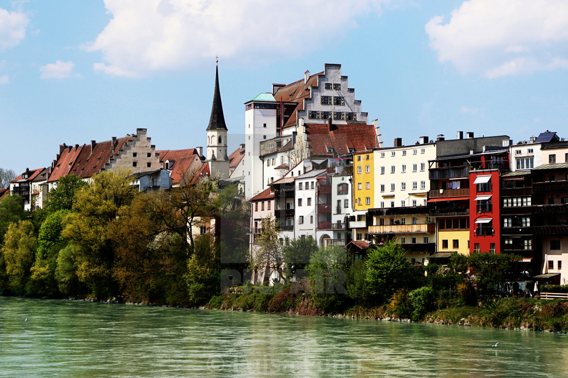 "Wasserburg am Inn from the river, Upper Bavaria, Germany" stock image