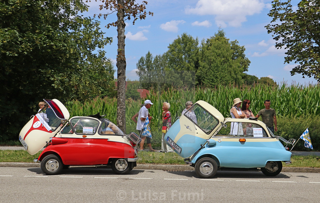 "Two Vintage cars BMW Isetta 300 bicolor" stock image