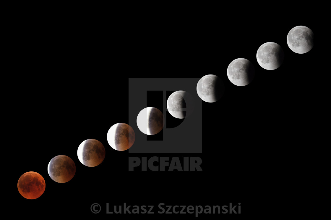 "Phases of full eclipse of the Moon" by Lukasz Szczepanski - £17.12 "Phases of full eclipse of the Moon" stock image