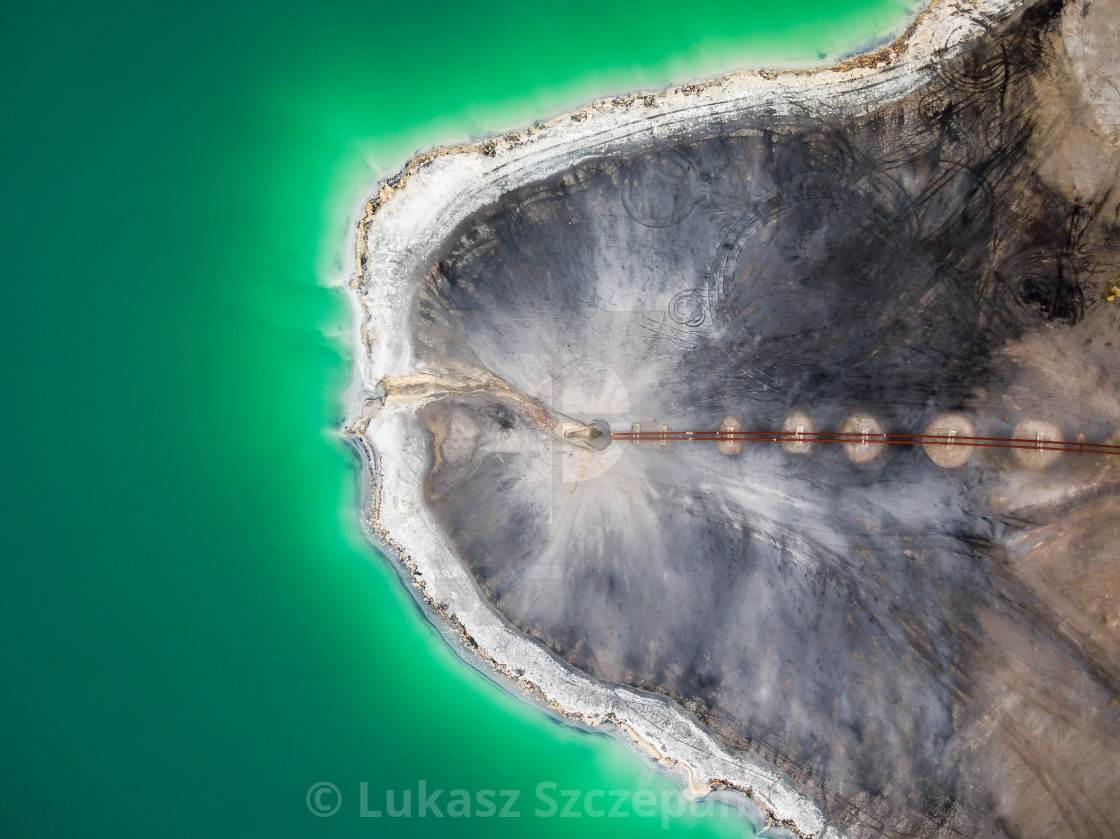 "Emerald lake top view, abstract fantasy green and brown pattern background" stock image