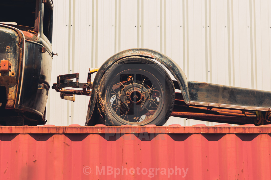 "Old rusty trailer on a roof" stock image