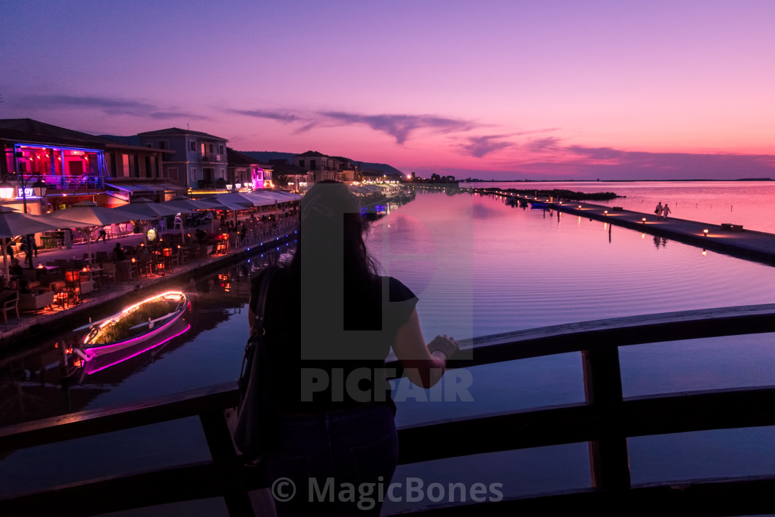 "Lefkada Harbour at sunset" stock image