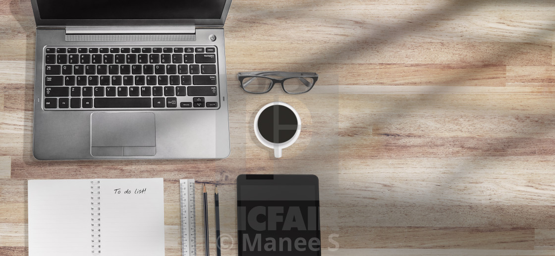 Coffee Break Concept For Banner Office Table Workplace With