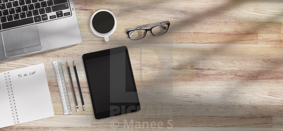Coffee Time Concept For Banner Modern Office Desk Table