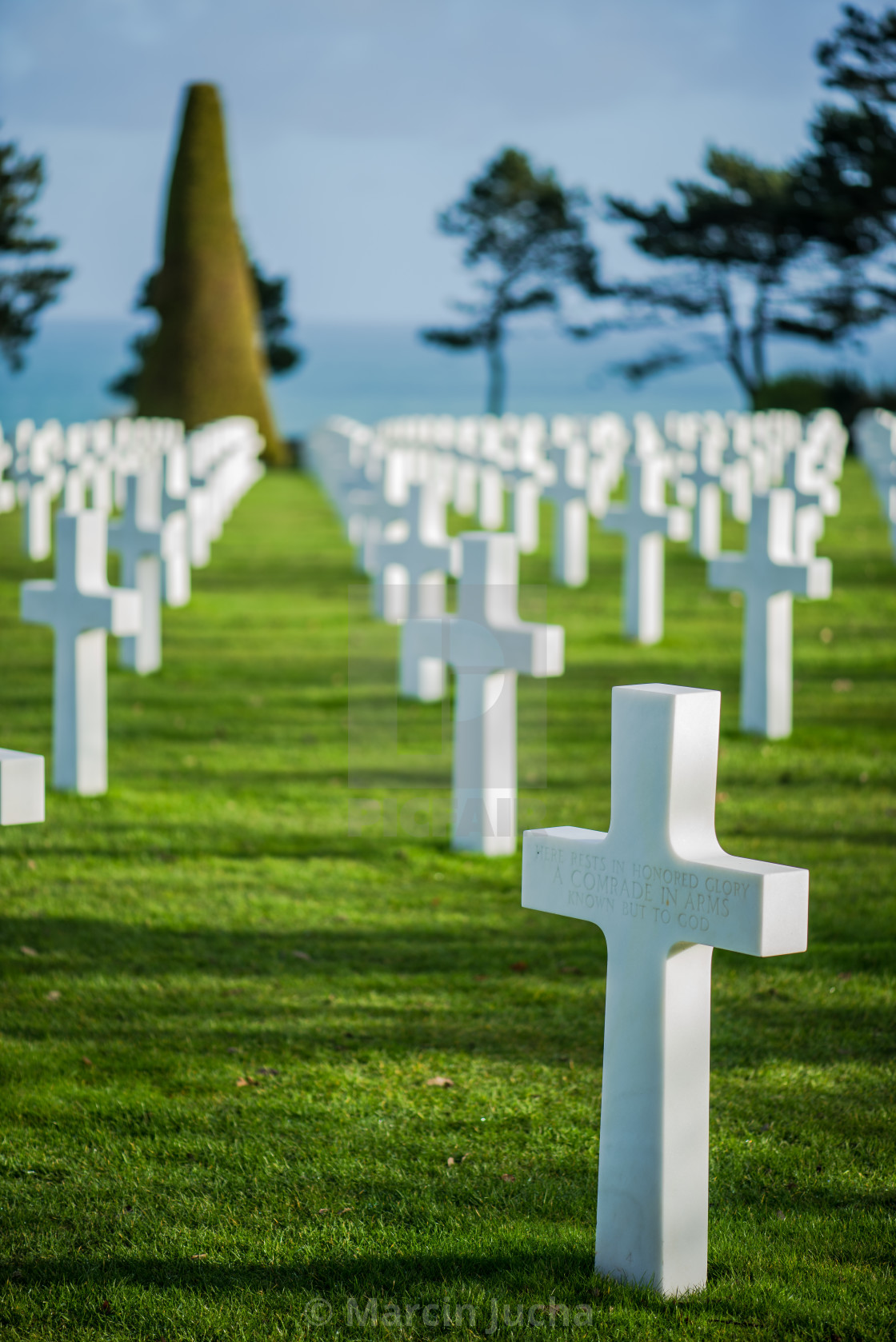 White Crosses In American Cemetery Omaha Beach Normandy