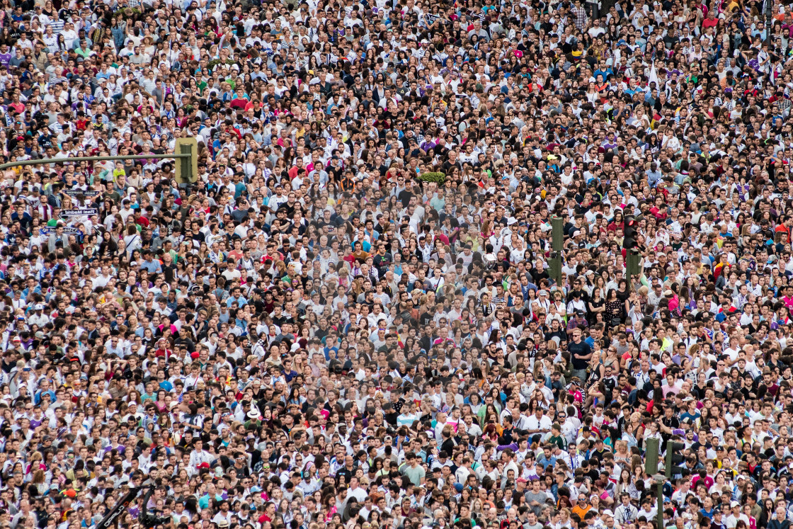 "Thousands of people celebrating" stock image