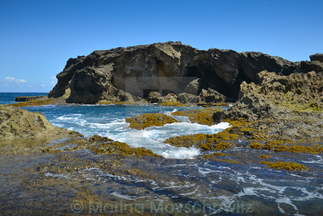Natural pool and rock formations at Punta Palmas Altas. Barceloneta, Puerto Rico. - License ...
