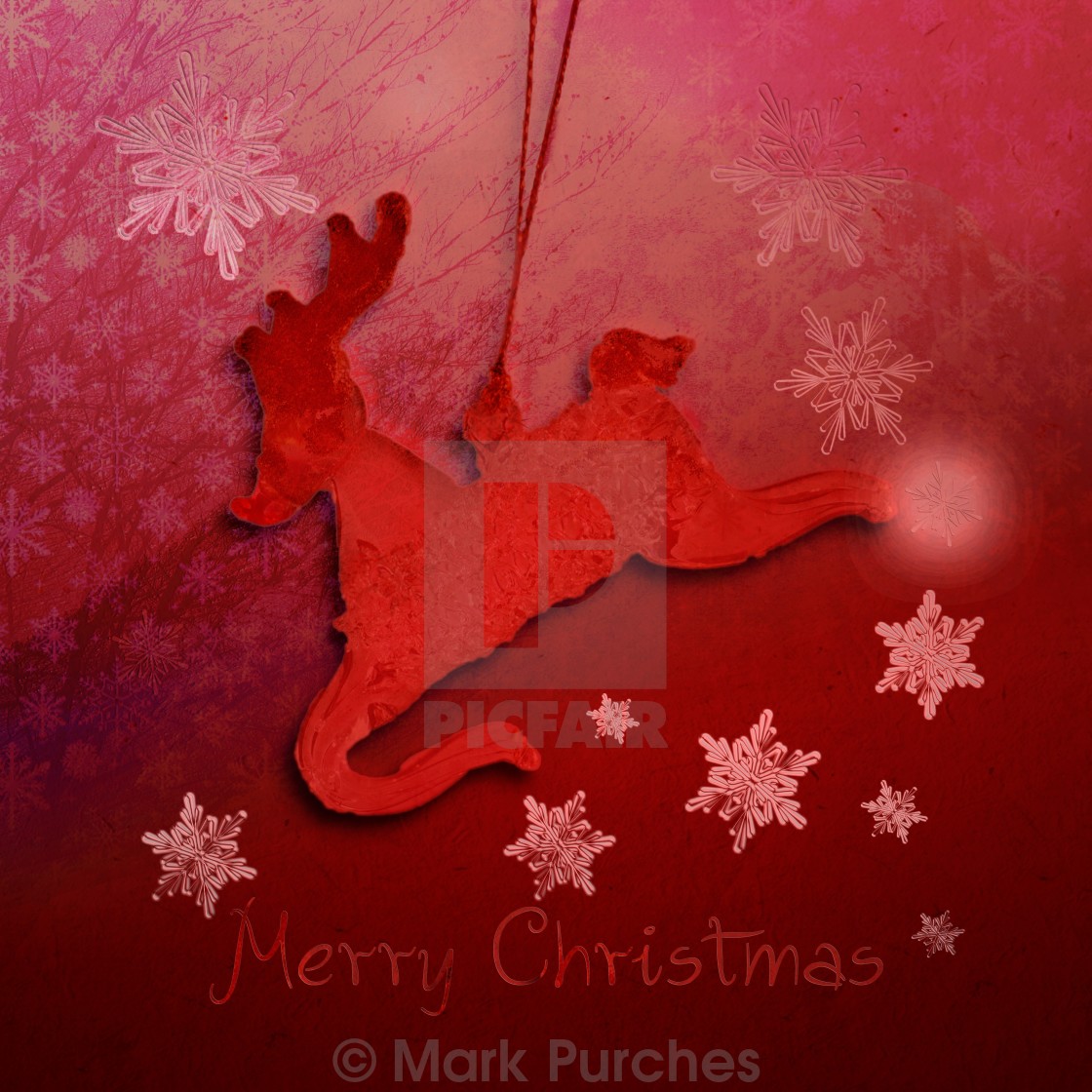 "Red Christmas Card with Reindeer and Merry Christmas" stock image