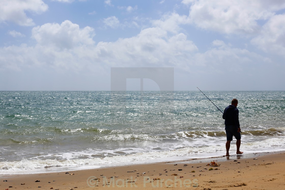 "Fisherman on Sandown Beach Isle of Wight" stock image