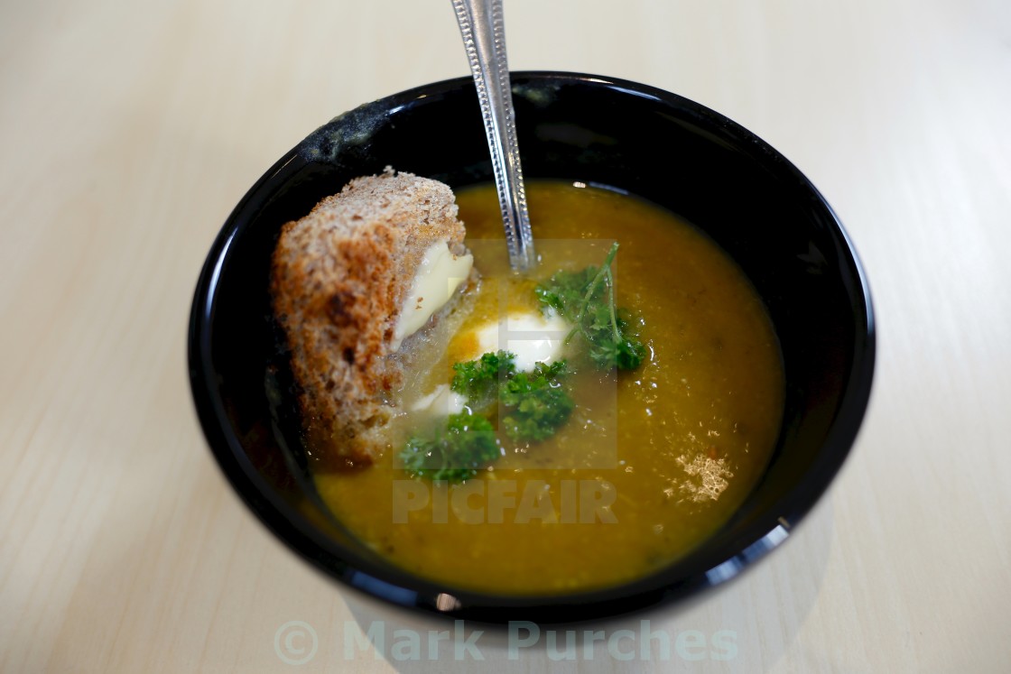 "Home Made Vegetable Soup and Toast" stock image