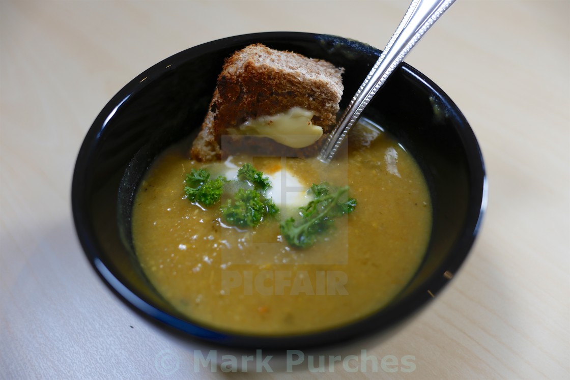 "Home Made Vegetable Soup and Toast" stock image