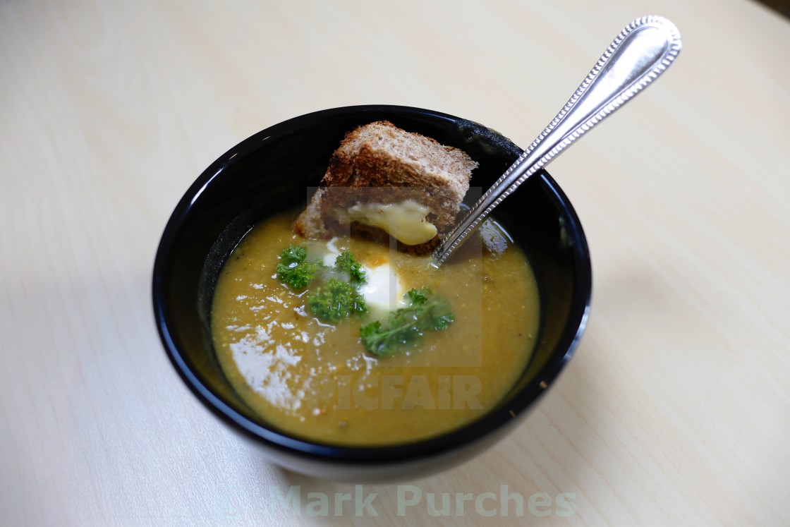 "Home Made Vegetable Soup and Toast" stock image