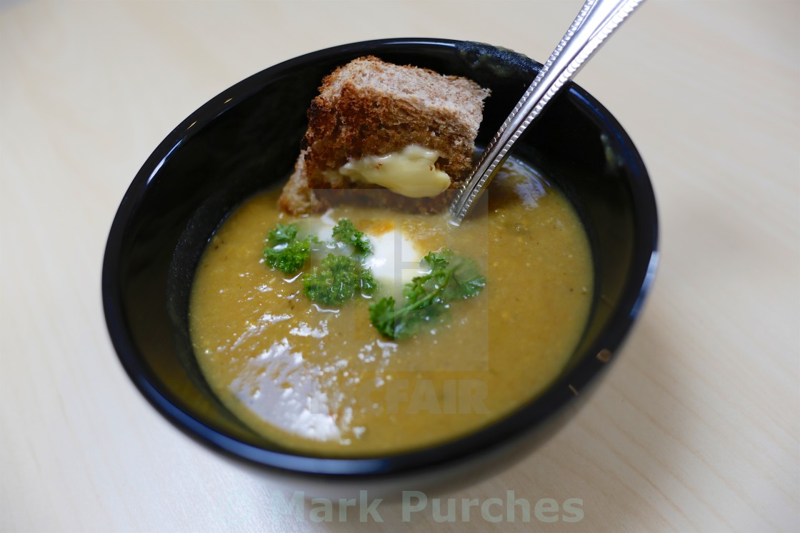 "Home Made Vegetable Soup and Toast" stock image