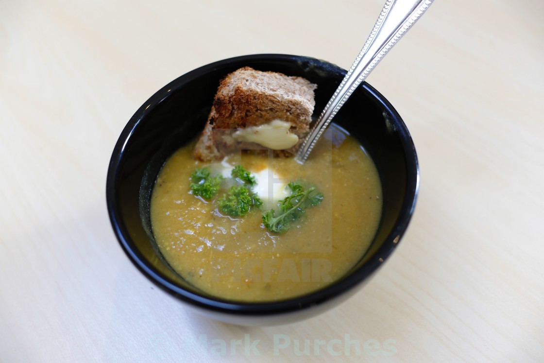 "Home Made Vegetable Soup and Toast" stock image