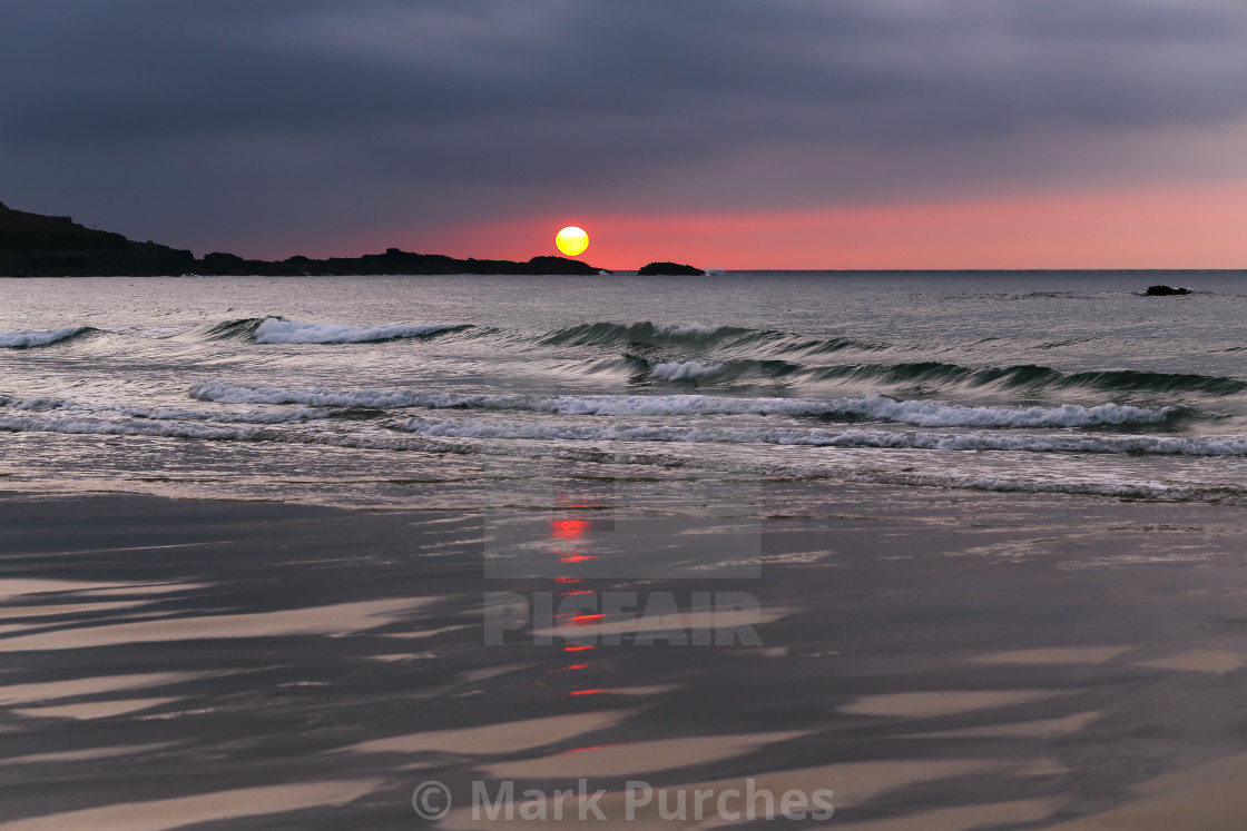 "St Ives Sunset on Porthmeor Beach Cornwall" stock image