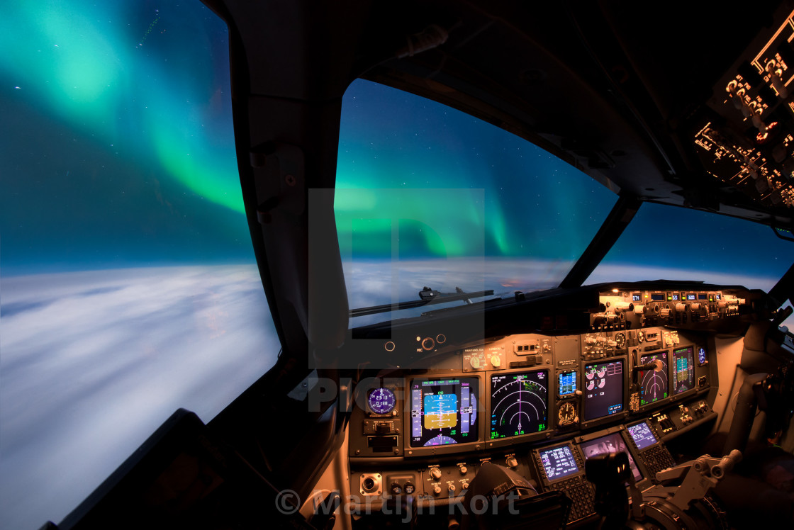 "Flying under the Aurora Borealis" stock image