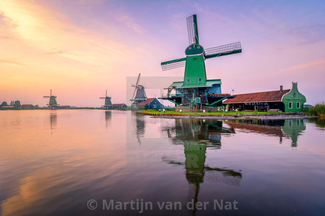 "The traditional windmills over at the Zaanse Schans" stock image