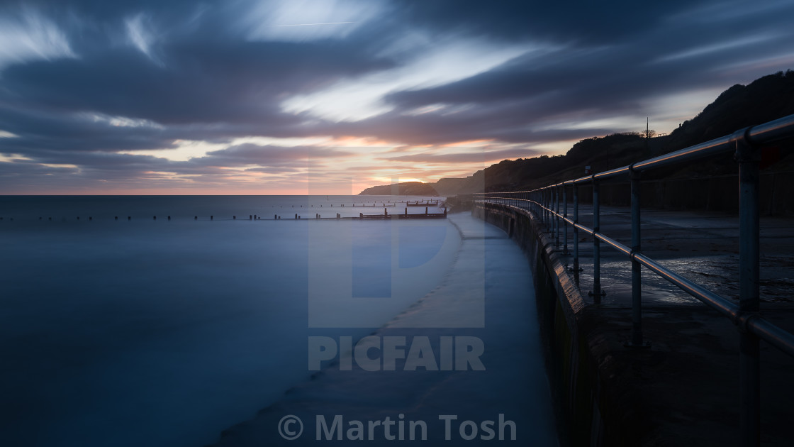 "Overstrand blues. Sea front sunrise long exposure" stock image