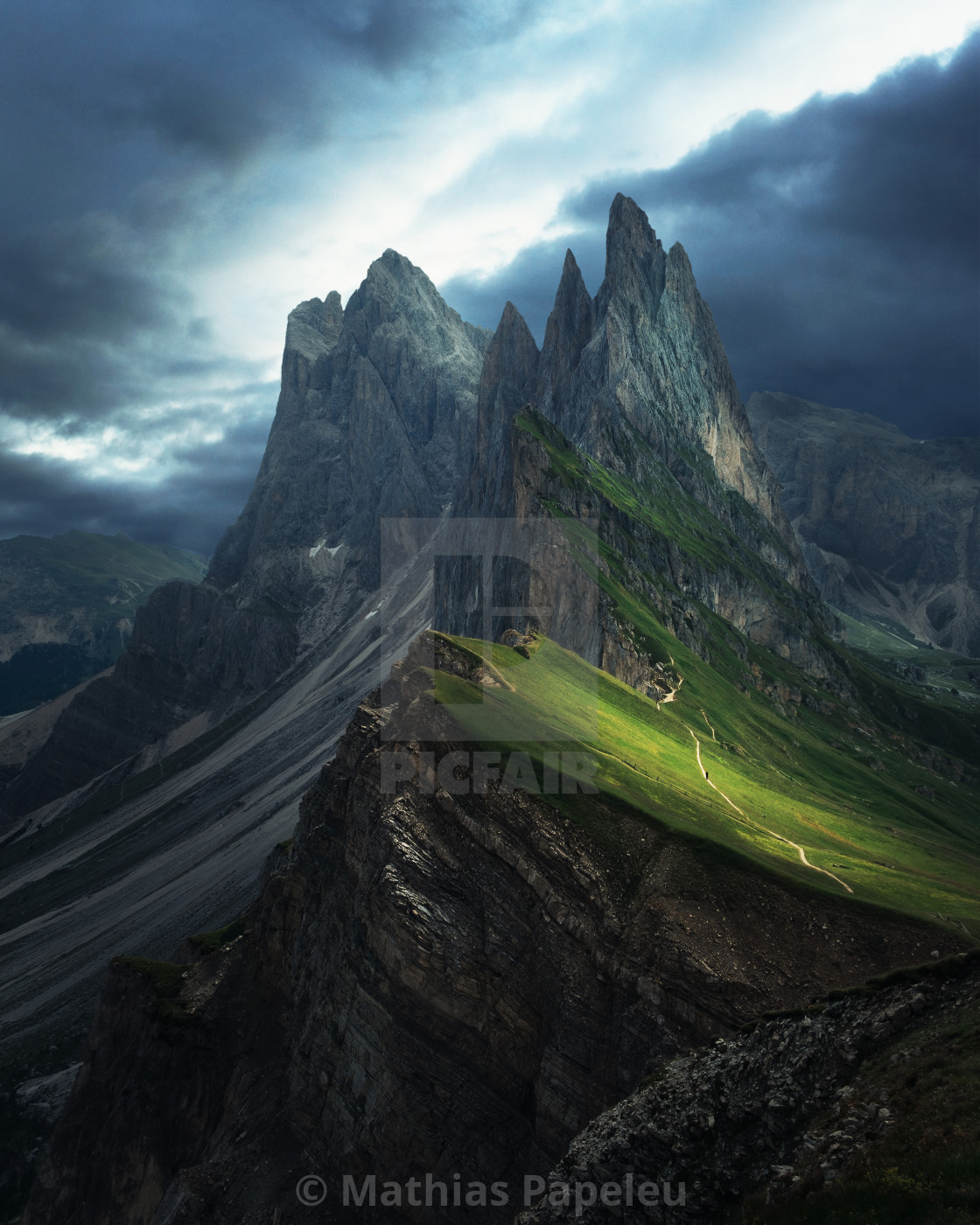 "Dark and moody mountains with dark skies" stock image