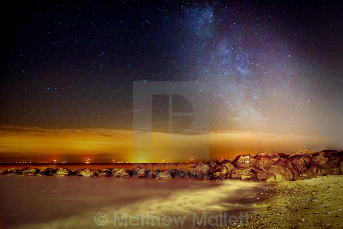 "Milky Way in Detail Over Gunfleet Wind Farm" stock image