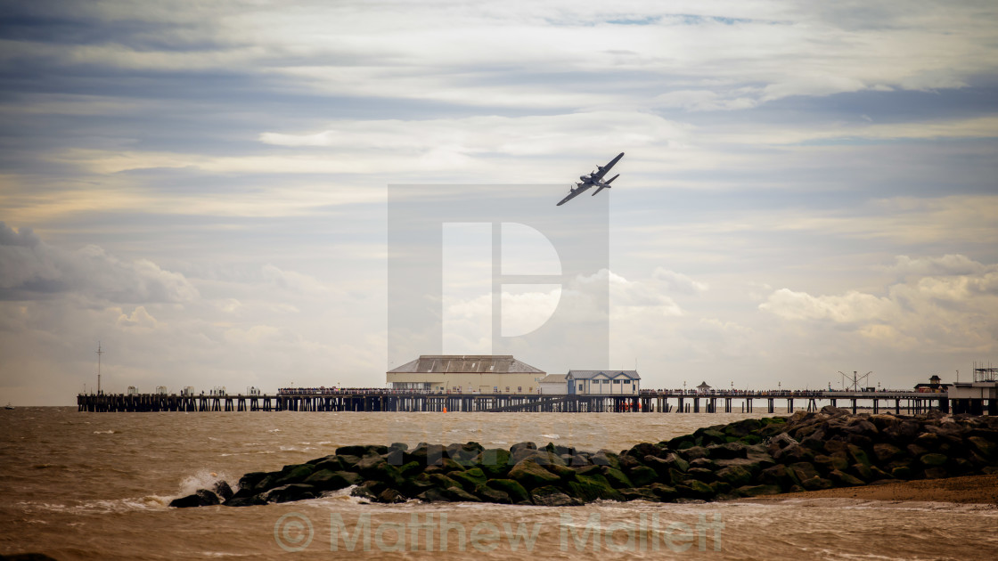 "Flying Fortress Over Clacton Pier" stock image