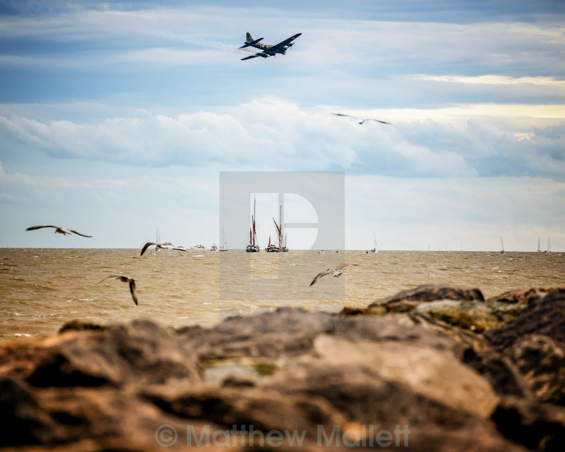 "Flying Fortress Over Clacton Seafront" stock image