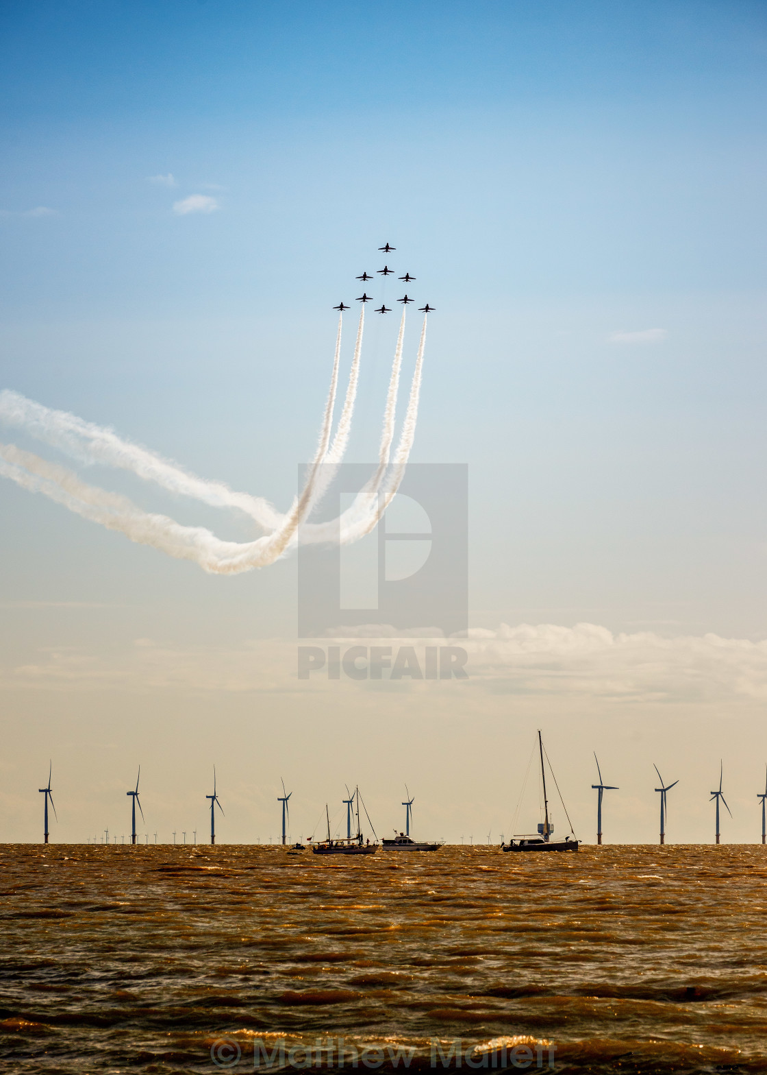 "Red Arrow Formation Over Gunfleet Windfarm" stock image