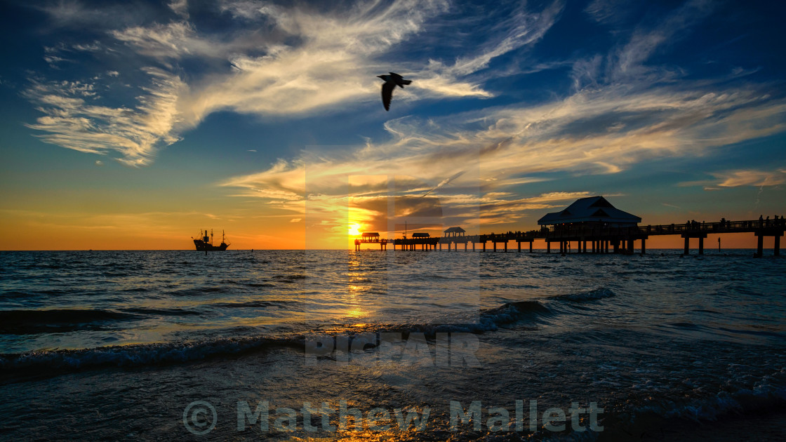 "Clearwater Beach Sunset Galleon" stock image