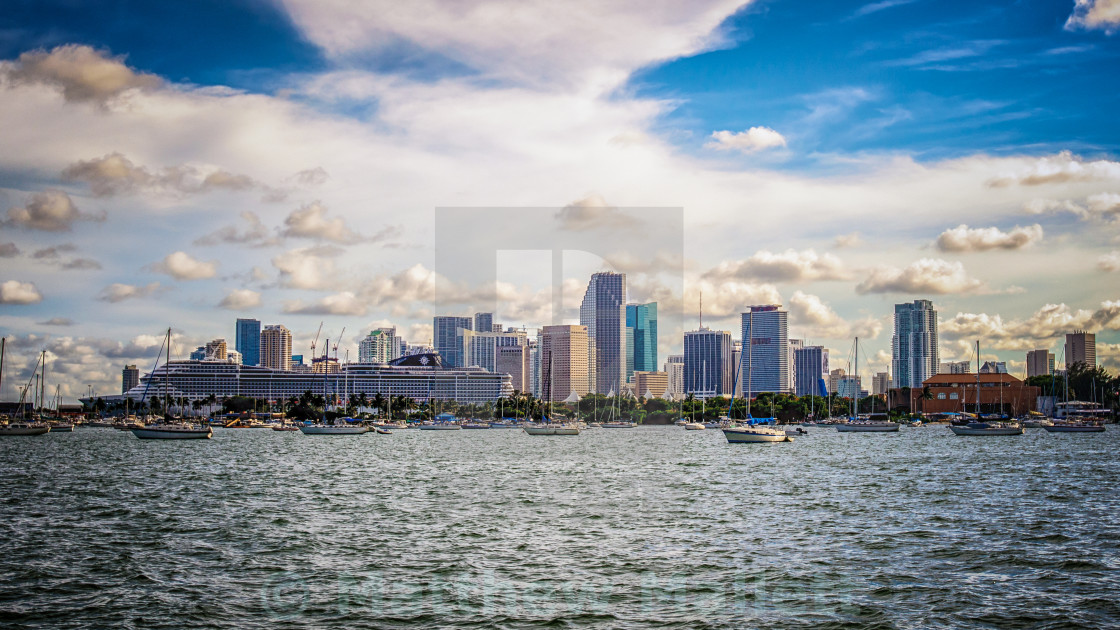 "Yachts and Cruise Miami Skyline" stock image