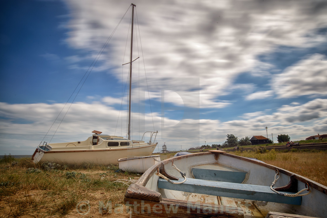 "Moored Boats on Harwich Beach" stock image