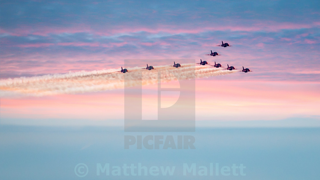 "Red Arrows A Sunset Flypast" stock image