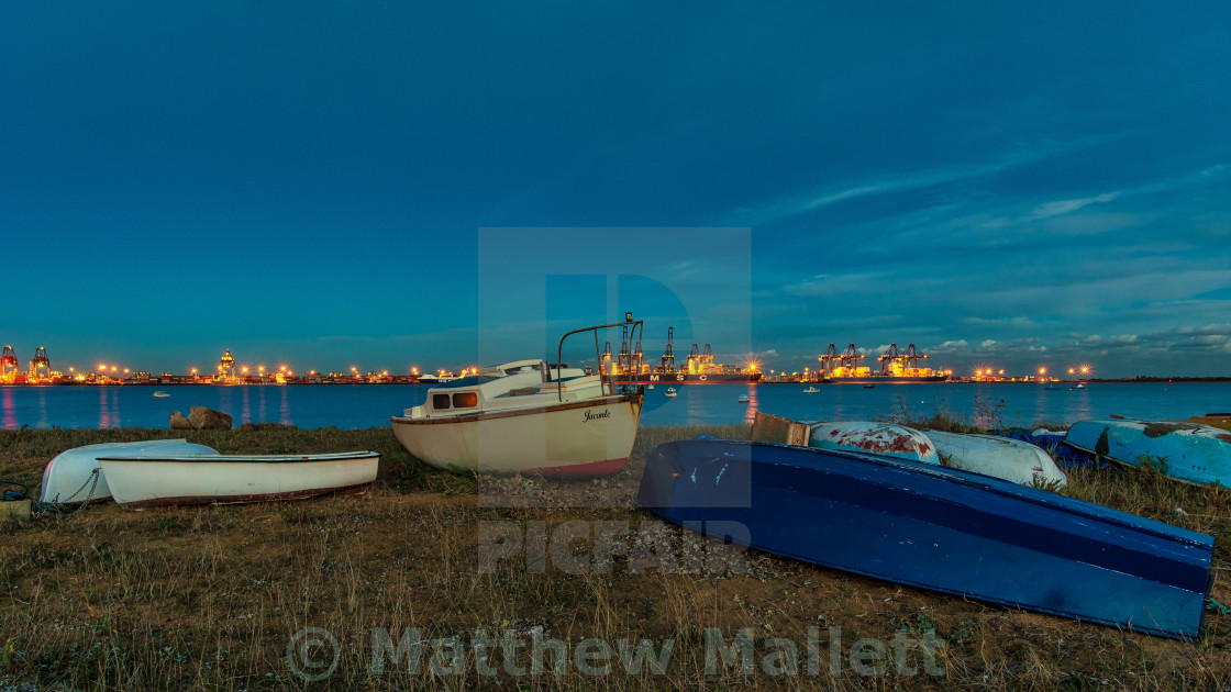 "Harwich Boats to Felixstowe Container Ships" stock image