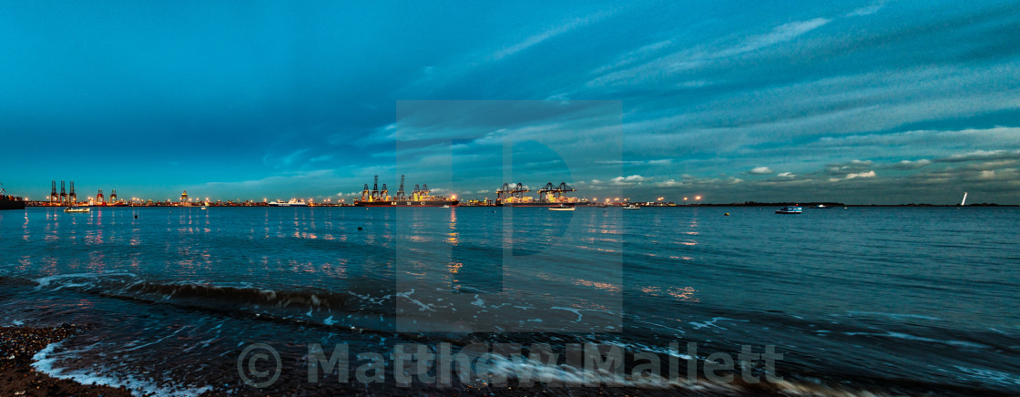 "Harwich to Felixstowe Twilight Panorama" stock image