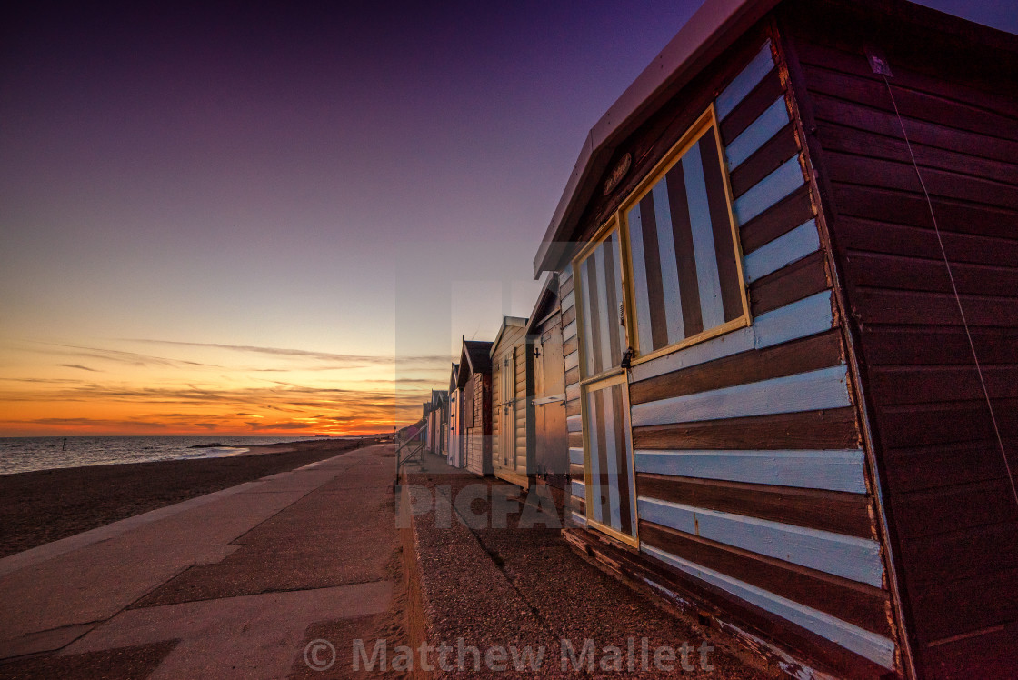 "Golden Hour Clacton Beach Huts" stock image